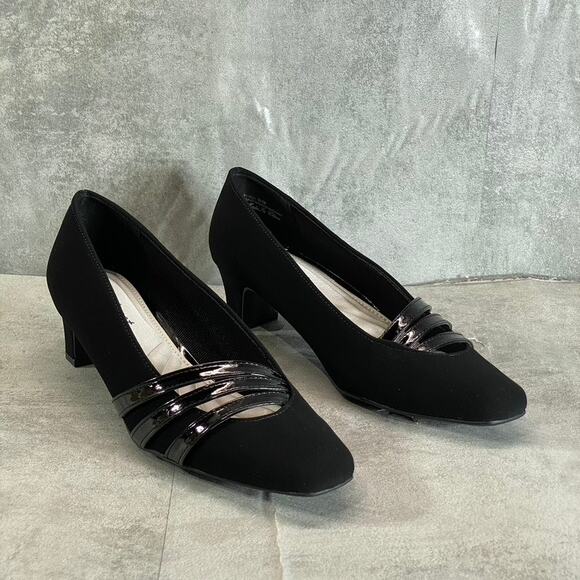 EASY STREET Women's Black Suede Entice Square-Toe Block-Heel Slip-On Pumps SZ8.5 - Picture 4 of 8